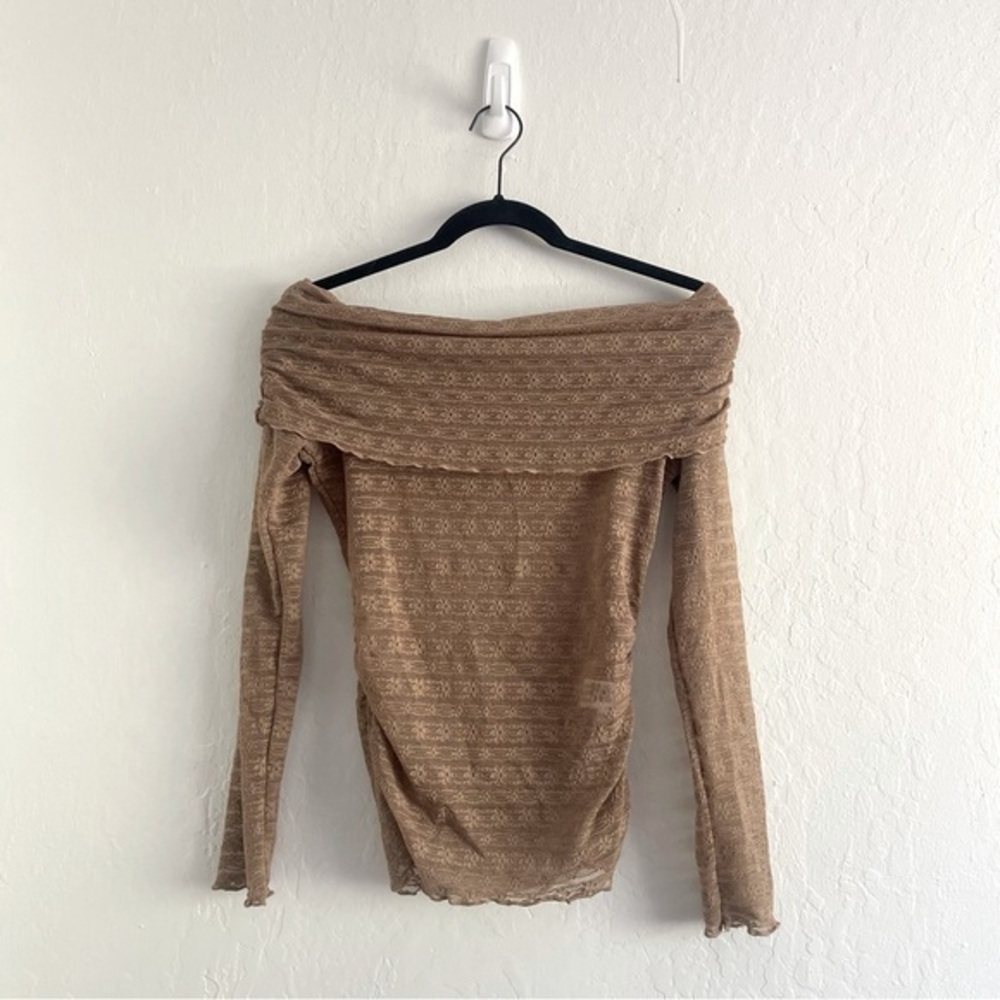 GLG Good Luck Gem Brown Off The Shoulder Floral Sheer Long Sleeve Womens Medium